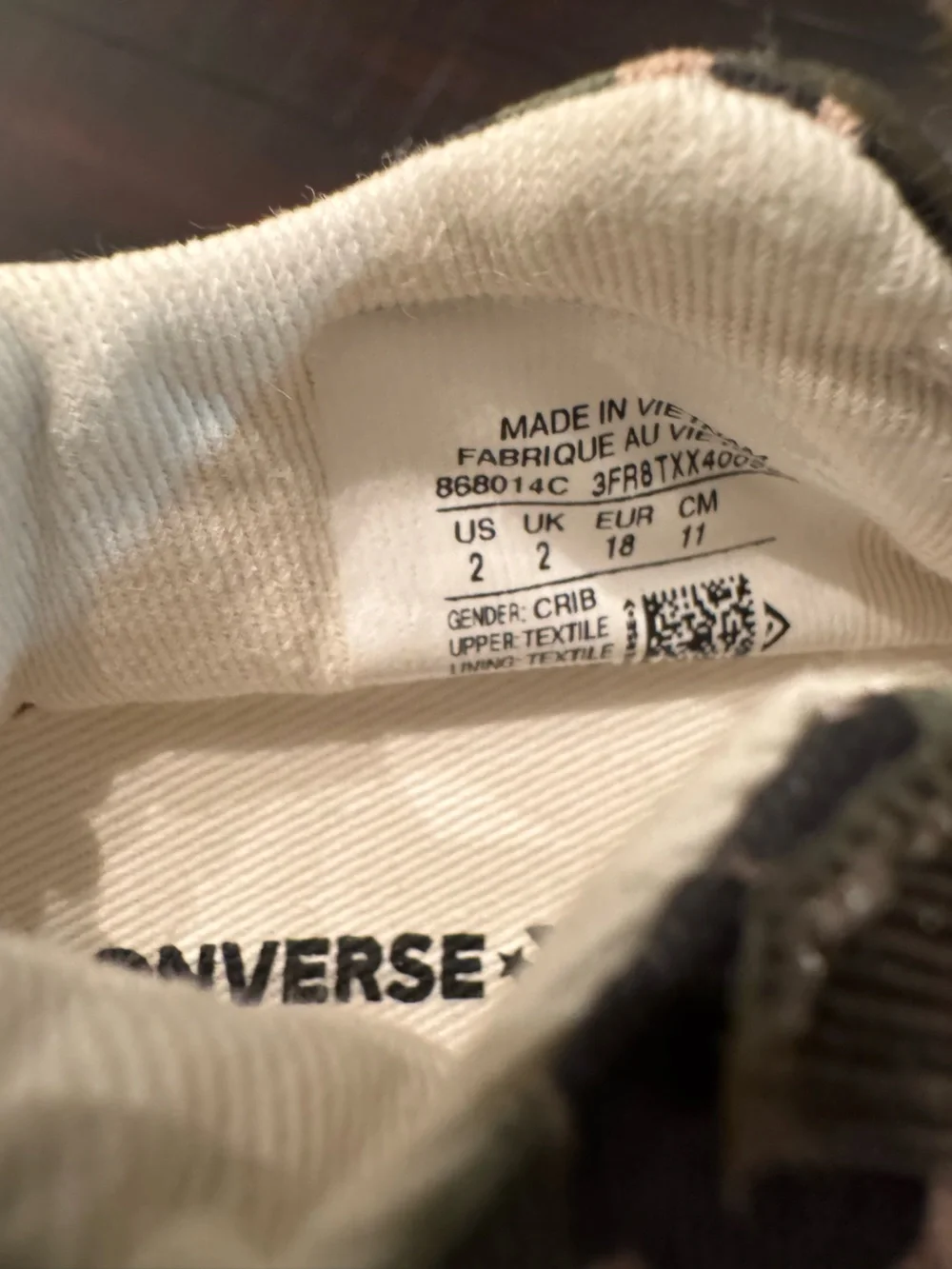 Converse Camouflage Canvas Infant Sneakers size 2C